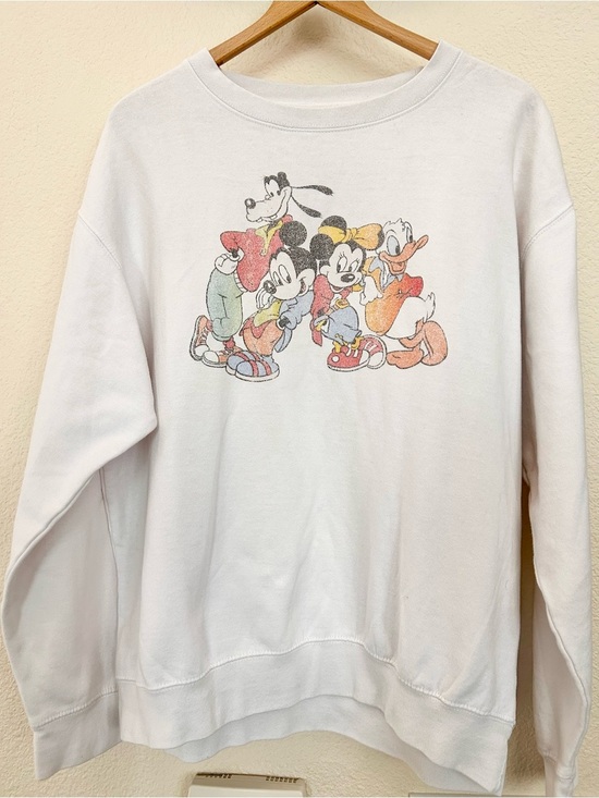 Disney Tops - Disney Vintage Style Crewneck Sweatshirt Mickey Minnie Donald Goofy Faded white